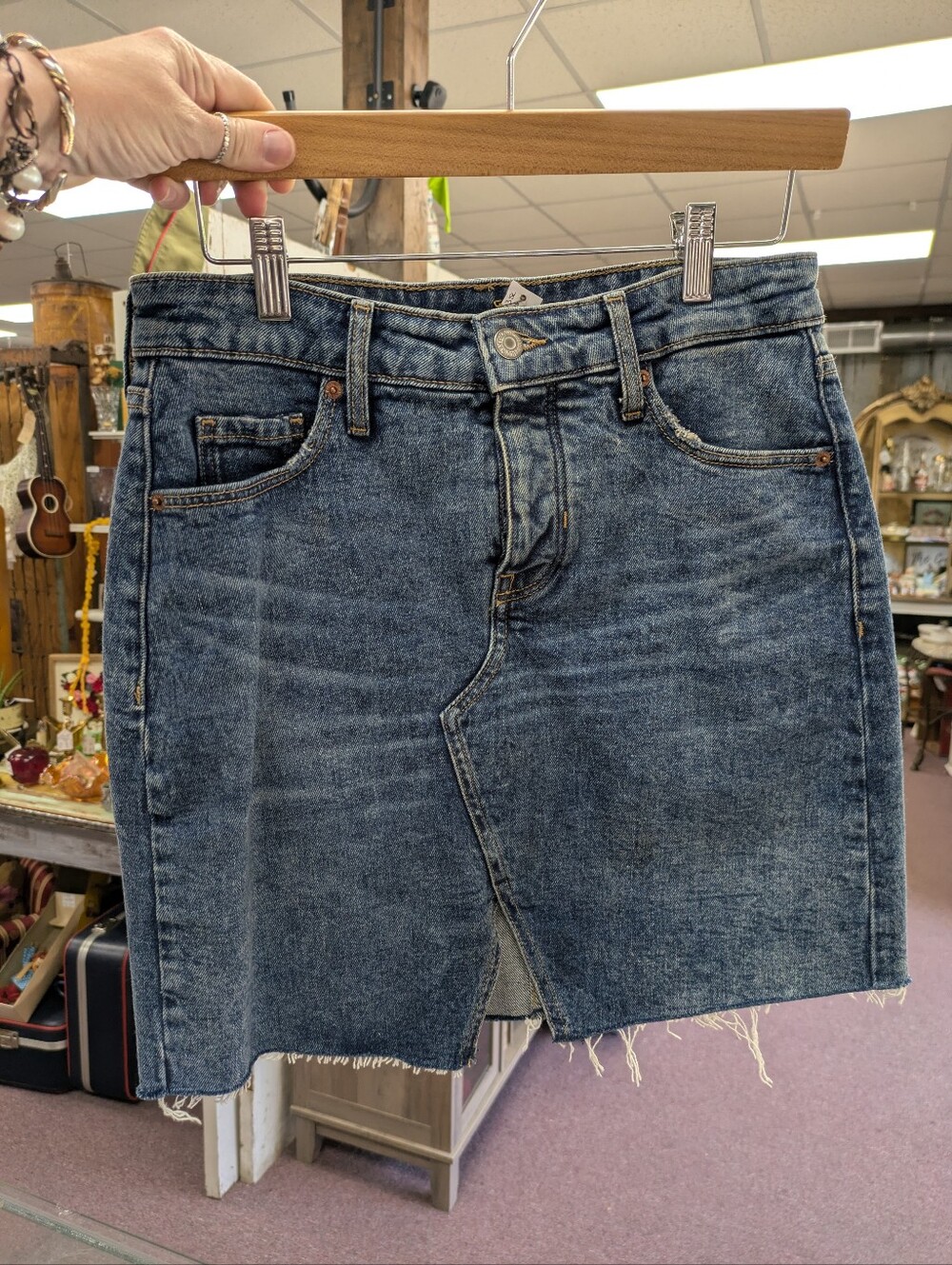 Like New Denim Mini Skirt in Washed Blue
